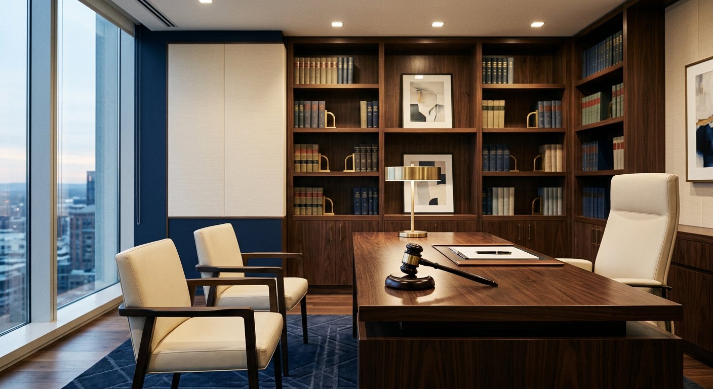 AI-generated legal & advisory mood imagery for this fictional design sample